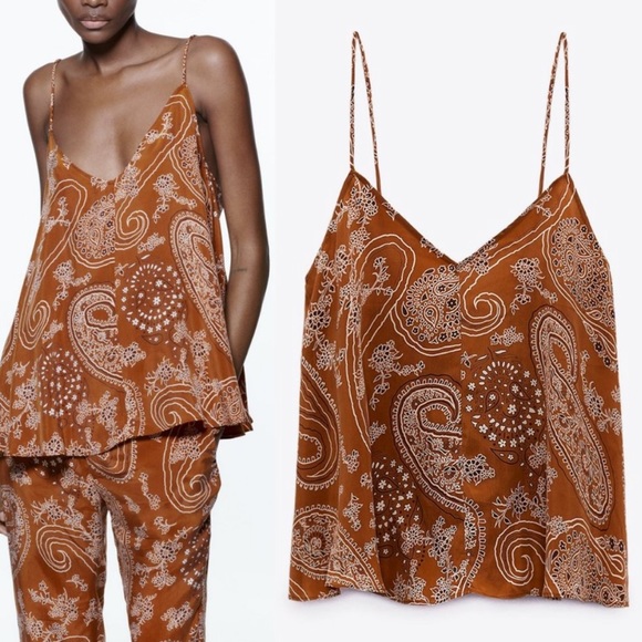 Zara Tops Zara Brown Paisley Bandana Top Poshmark